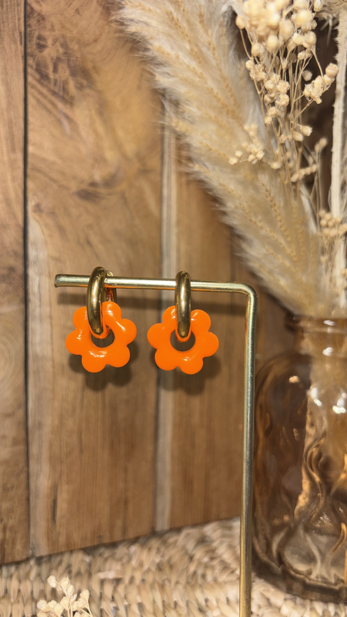 Boucles d’oreilles créoles interchangeables avec pampille fleur orange