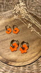 Boucles d’oreilles créoles interchangeables avec pampille fleur orange