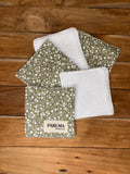 Lot de 5 lingettes démaquillantes lavables Verte fleurie en coton et bambou – réutilisables & zéro déchet