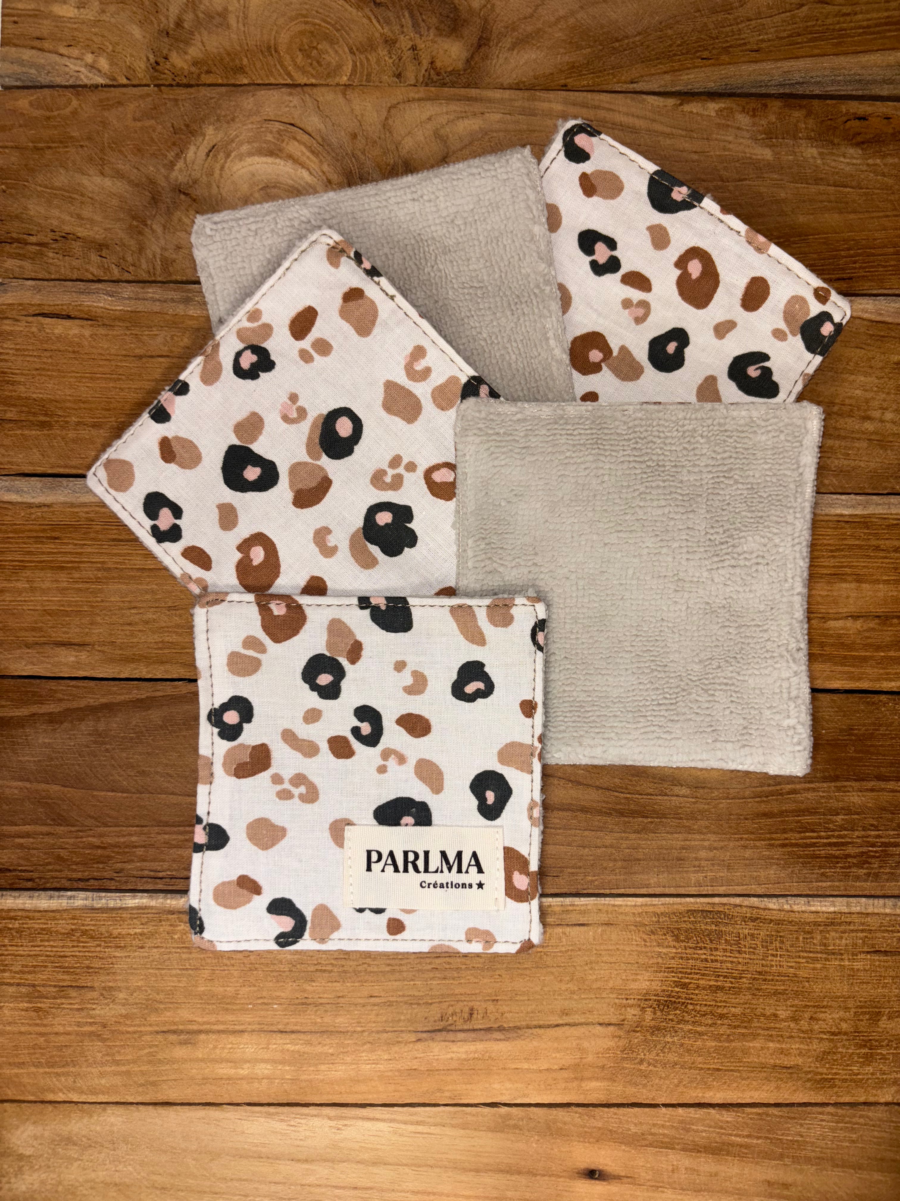 Lot de 5 lingettes démaquillantes lavables Léopard en coton et bambou – réutilisables & zéro déchet