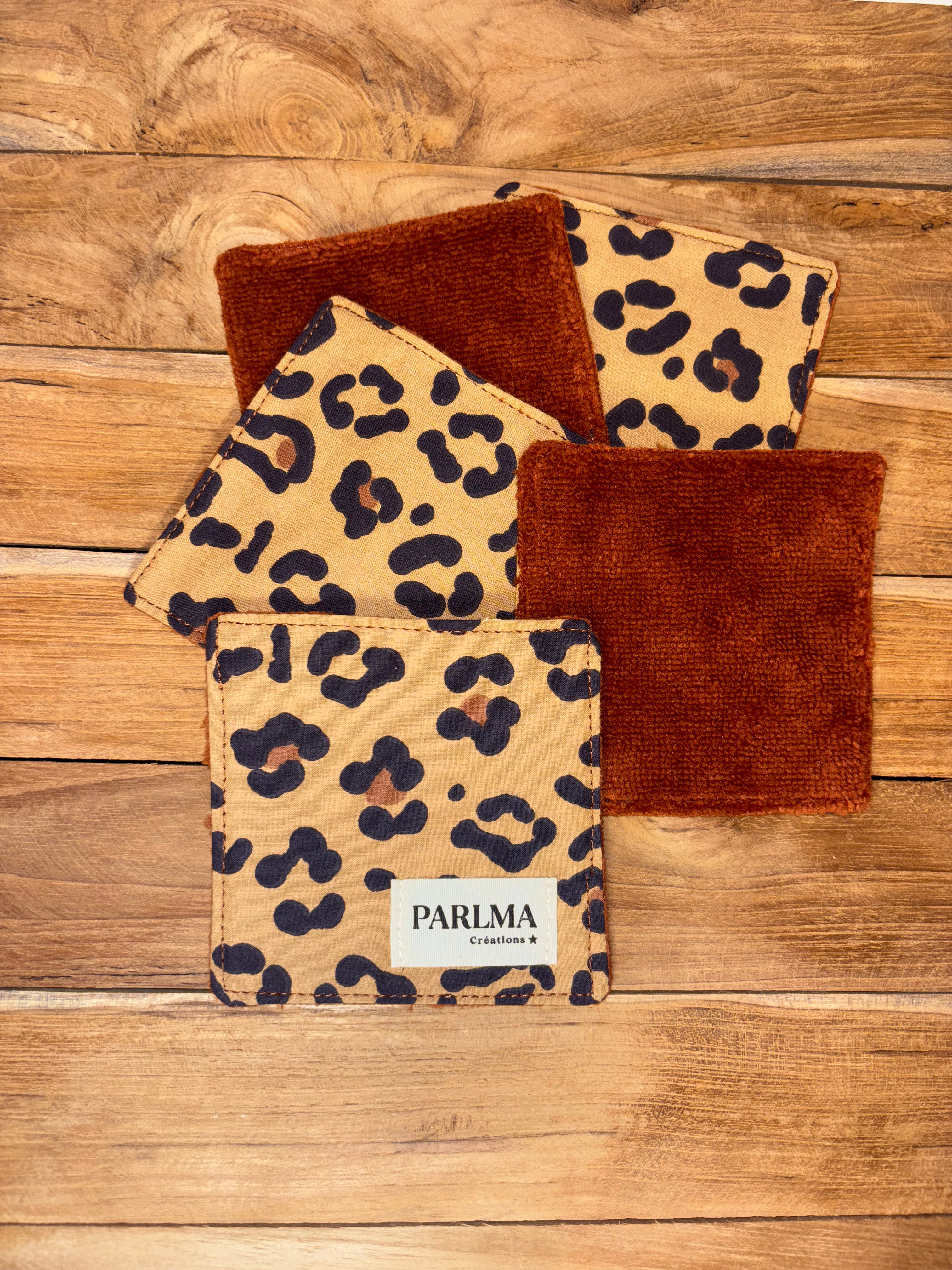 Lot de 5 lingettes démaquillantes lavables Léopard en coton et bambou – réutilisables & zéro déchet