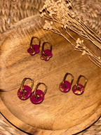 Boucles d’oreilles créoles interchangeables avec pampille fleur rose fuchsia