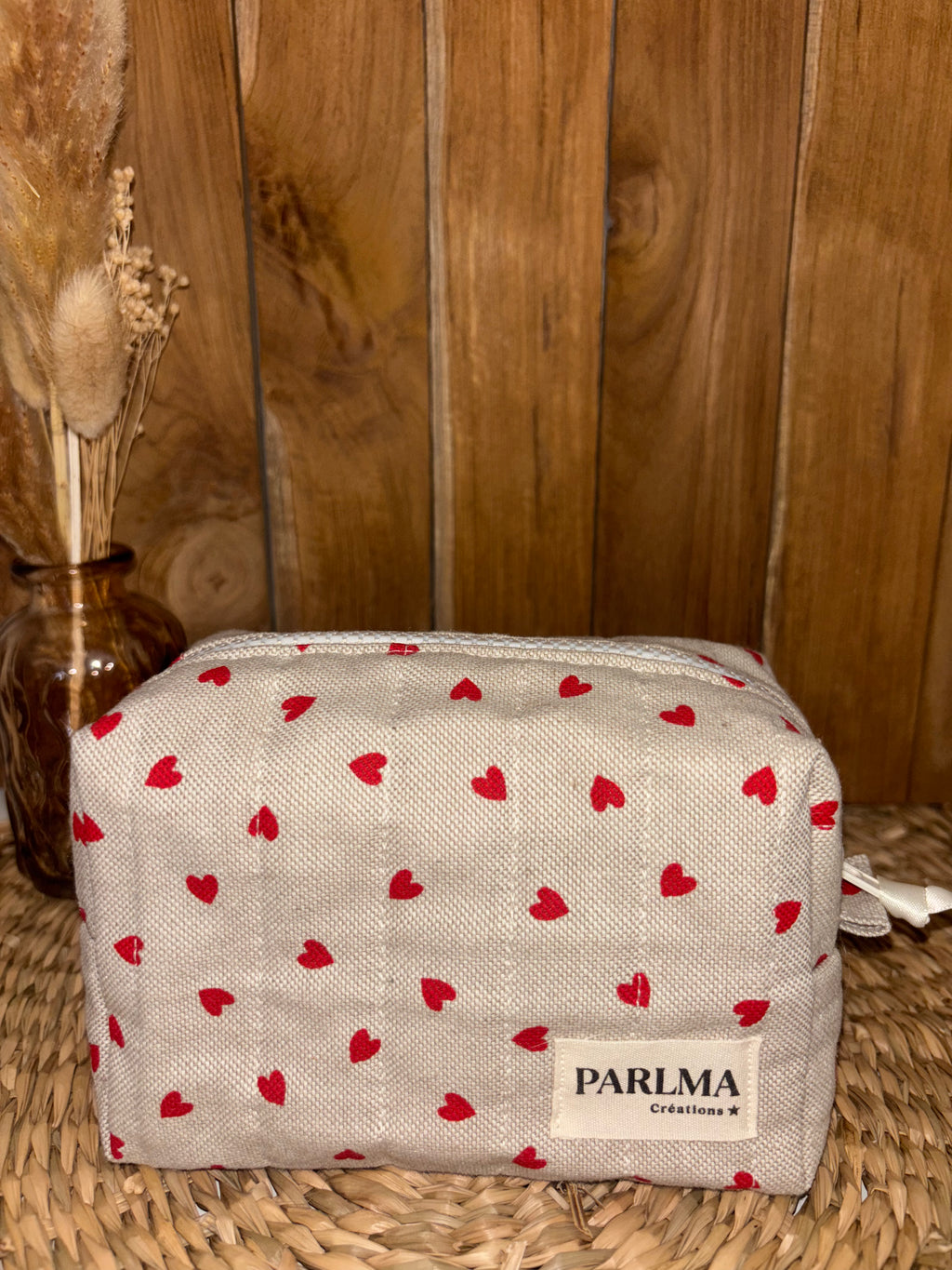 Trousse matelassée en coton Amour – faite main, matelassée et élégante