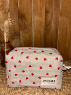 Trousse matelassée en coton Amour – faite main, matelassée et élégante