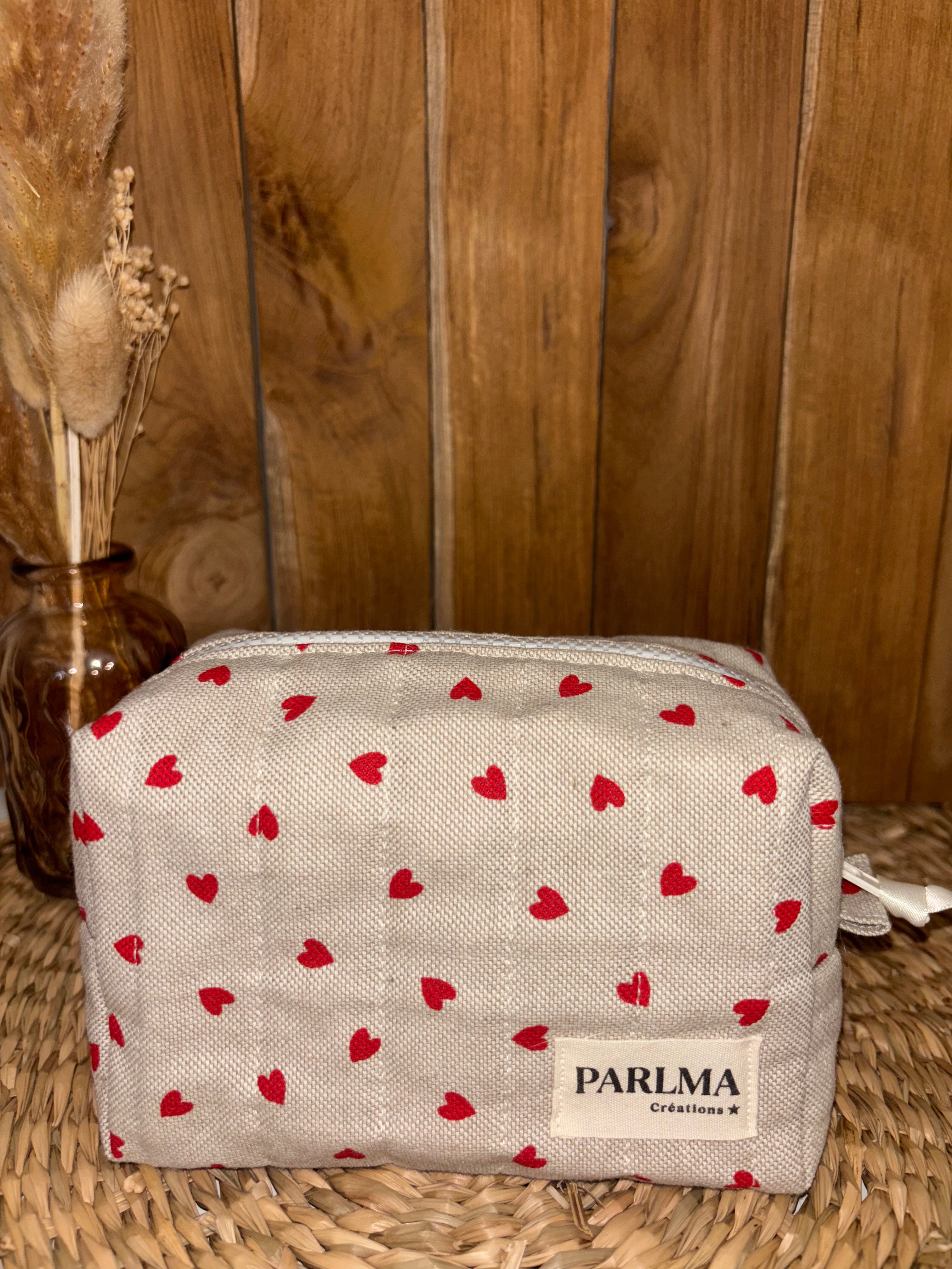 Trousse matelassée en coton Amour – faite main, matelassée et élégante